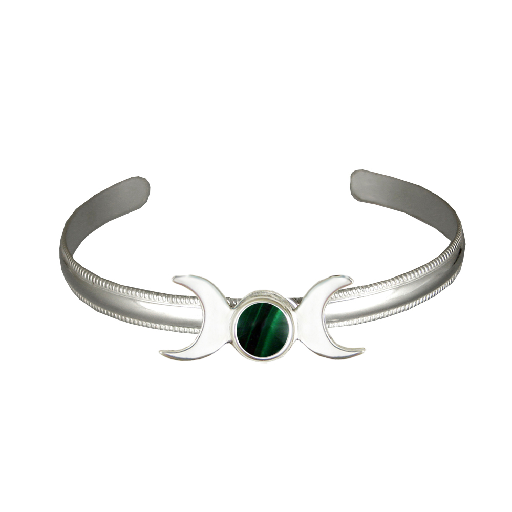 Sterling Silver Moon Phases Cuff Bracelet With Malachite